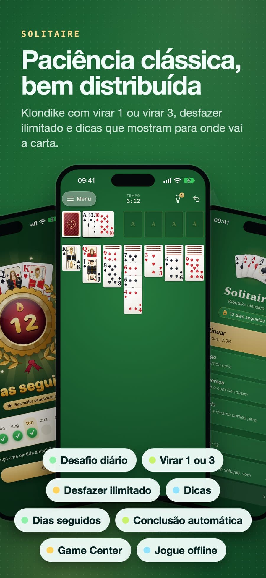 Solitaire: Paciência clássica, bem distribuída